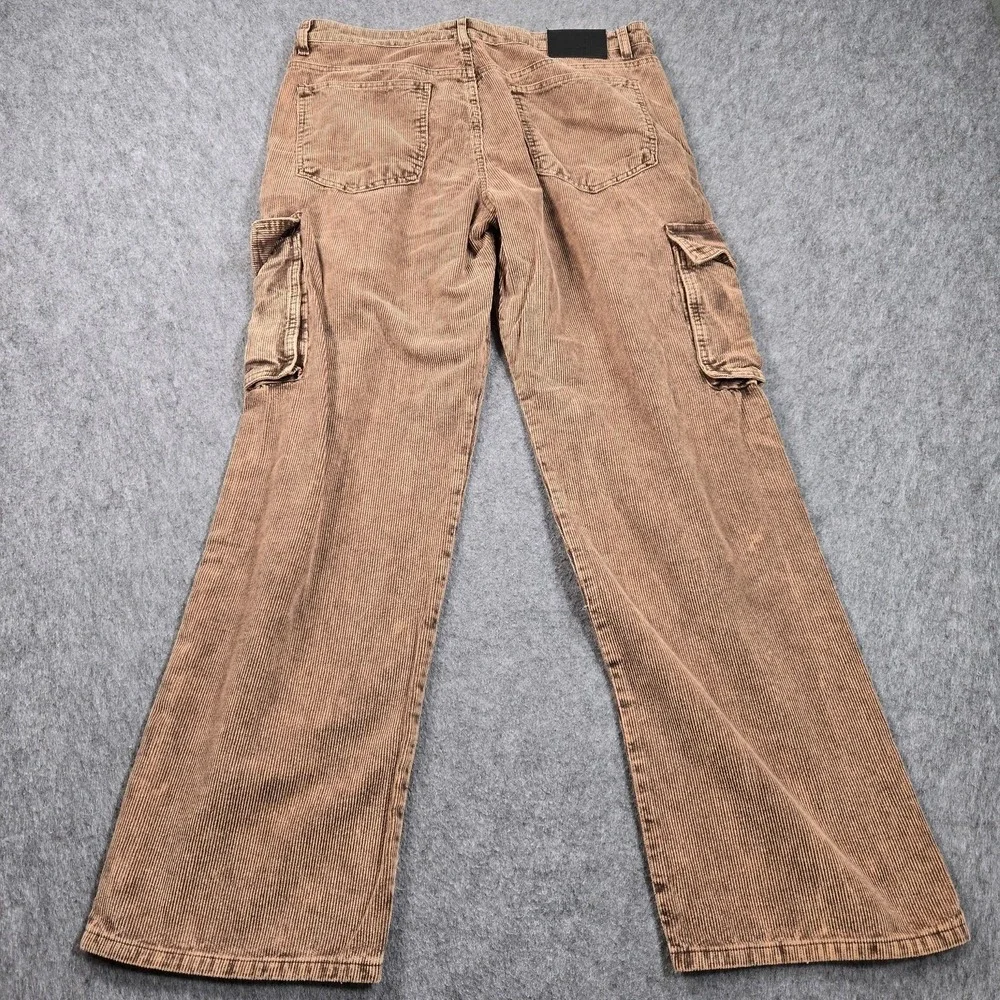 BoohooMAN Pants Mens 36x32 Brown Corduroy Cargo Wide Leg Relaxed Fit Casual
